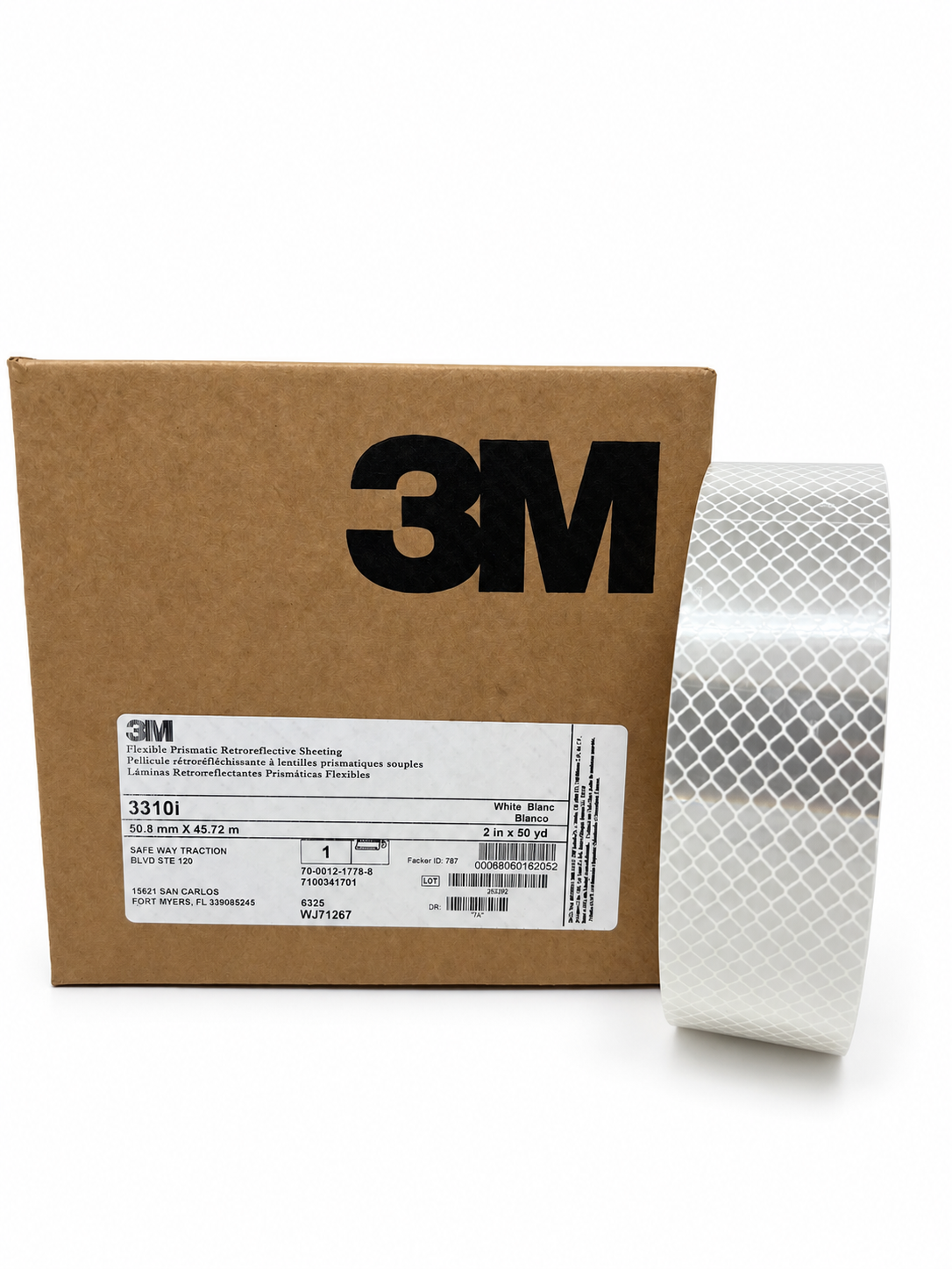 3M™ Flexible Prismatic Retroreflective Sheeting 3310i, White, 2 in x 10' Foot Roll
