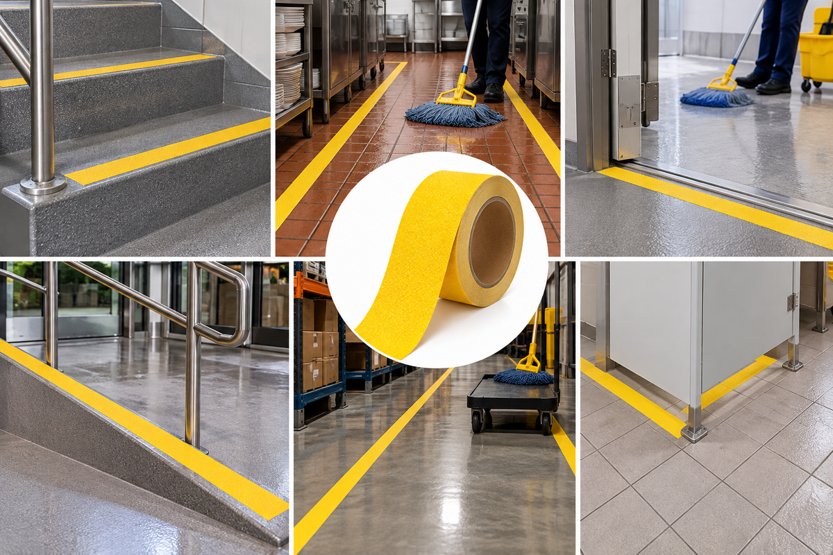 2" X 60' YELLOW Mop Friendly Abrasive Tape - Case of 6 Rolls