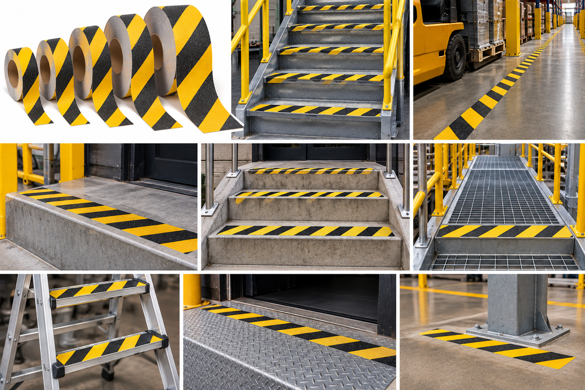 BLACK & YELLOW Abrasive 60 Grit Non-Slip Safety Track Hazard Tape