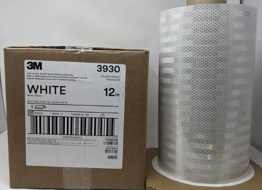 3M™ High Intensity Grade Prismatic Reflective Sheeting 3930, White, 12 in x 50-yard Roll