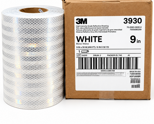 3M™ High Intensity Grade Prismatic Reflective Sheeting 3930, White, 9 in x 15' Foot Cut Roll** - Limited Stock