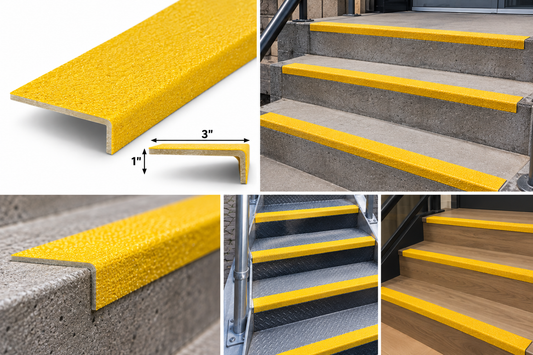 Safety Yellow Fiberglass Stair Nosing, 3″ Wide