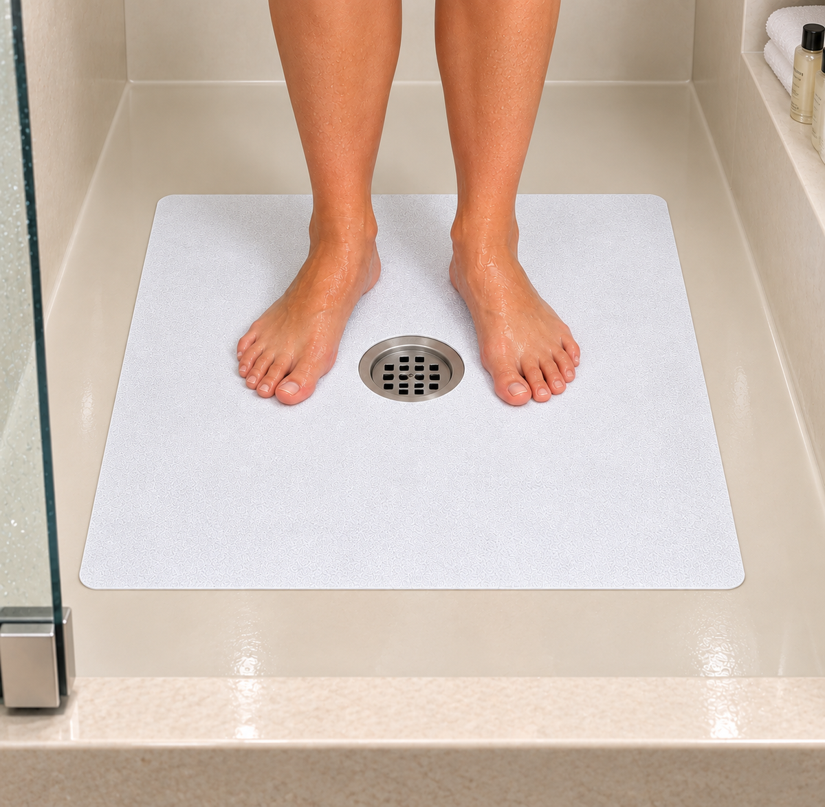 Pkg. of 6 Mats - 24" X 24" WHITE Non-Slip Adhesive Shower Mat - Minimum Order is 4 Cases