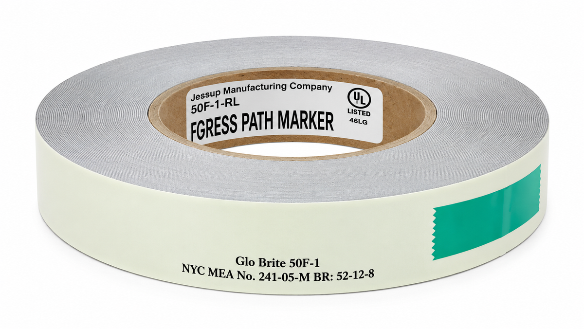 Meets New York City Construction Code MEA No. 241-05-M - 1" x 100' GLOW IN THE DARK Emergency Egress Tape - Case of 12 Rolls - 5-day processing