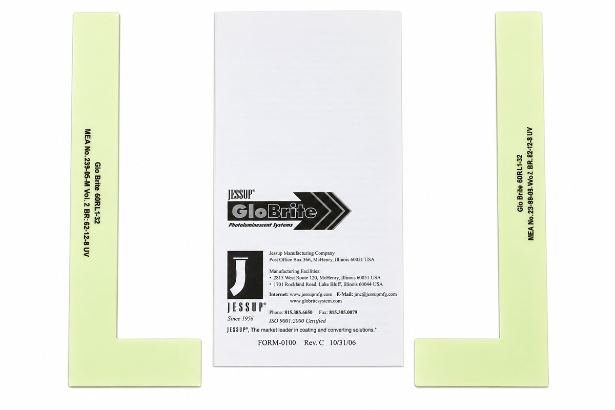 Meets New York City Construction Code MEA No. 239-05-M - 1" x 3" x 9" Set of L & R, GLOW IN THE DARK L Stair Marker with Foam Tape - 100 sets - 5-day processing
