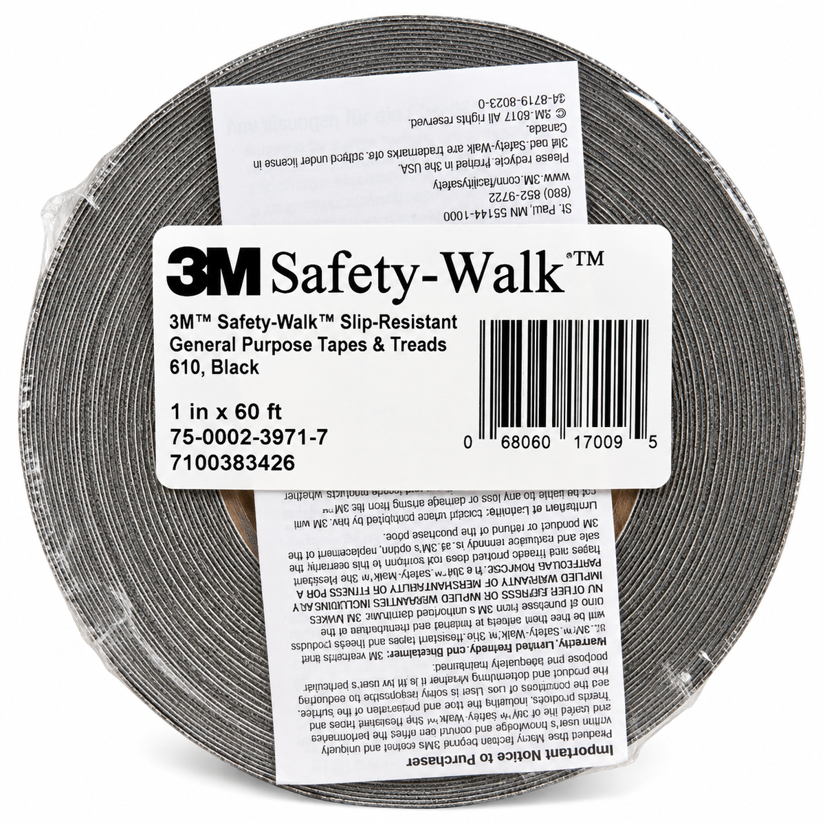 1" X 60' Roll BLACK 3M Safety Walk 610 Series Abrasive Tape