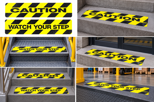 6" x 24" Black / Yellow Non-Skid Stair / Step Message Treads