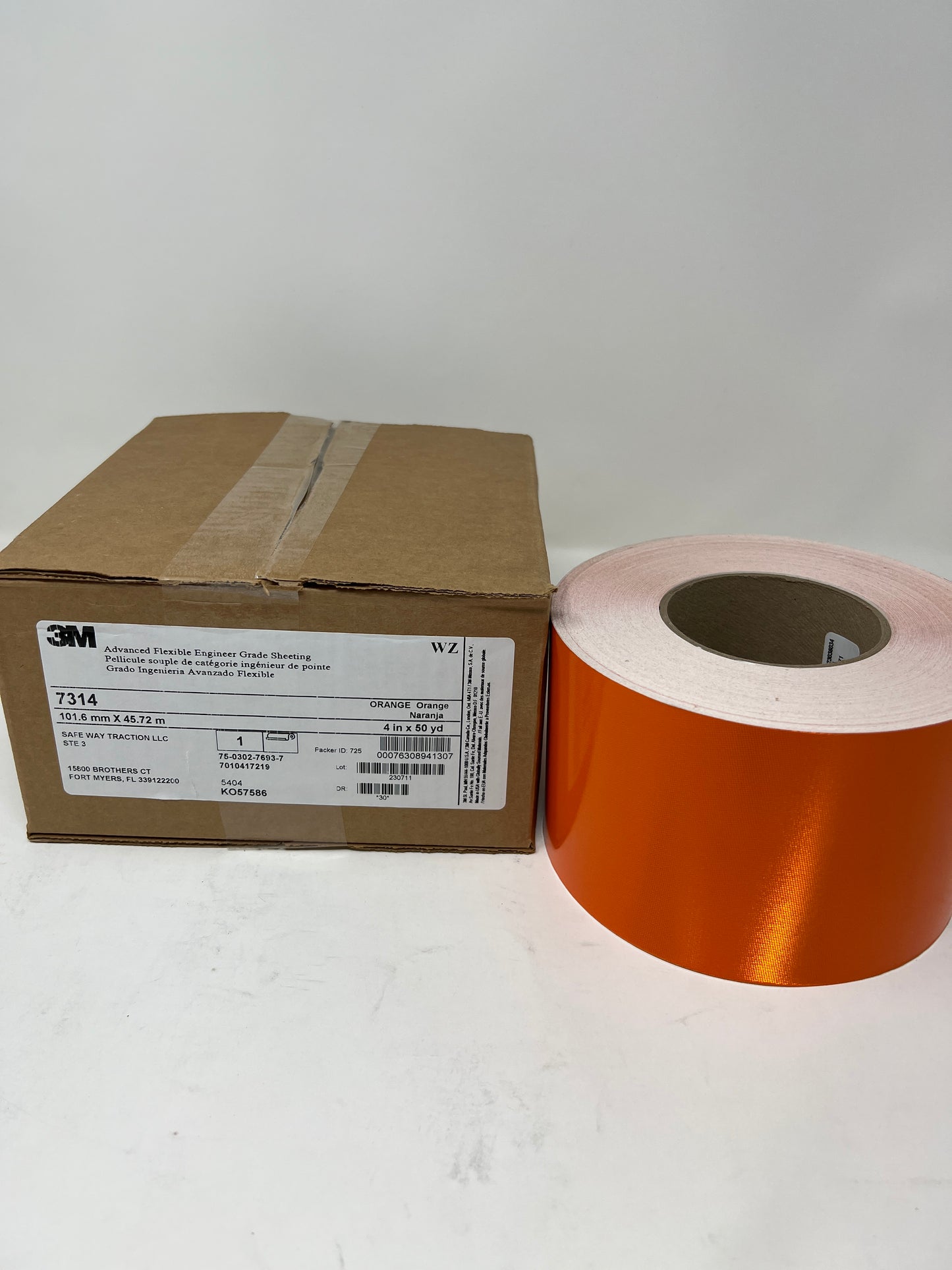 3M™ Advanced Flexible Engineer Grade Reflective Sheeting 7314, Orange, 4-inch x 150' Roll