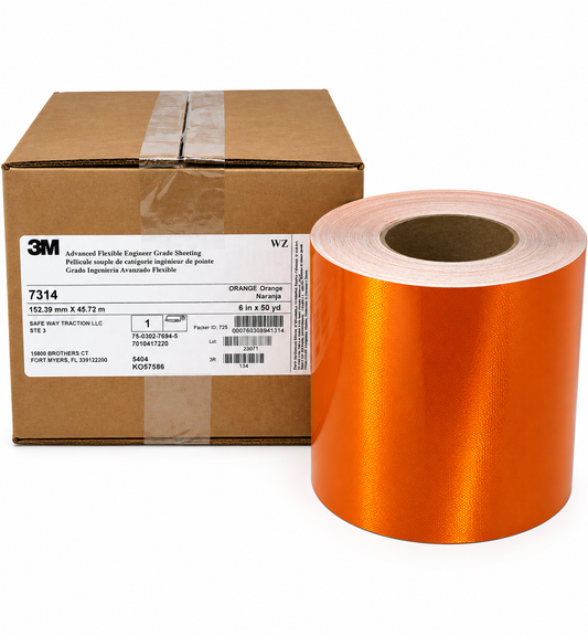 3M™ Advanced Flexible Engineer Grade Reflective Sheeting 7314, Orange, 6-inch x 150' (Price is for 6 Rolls)