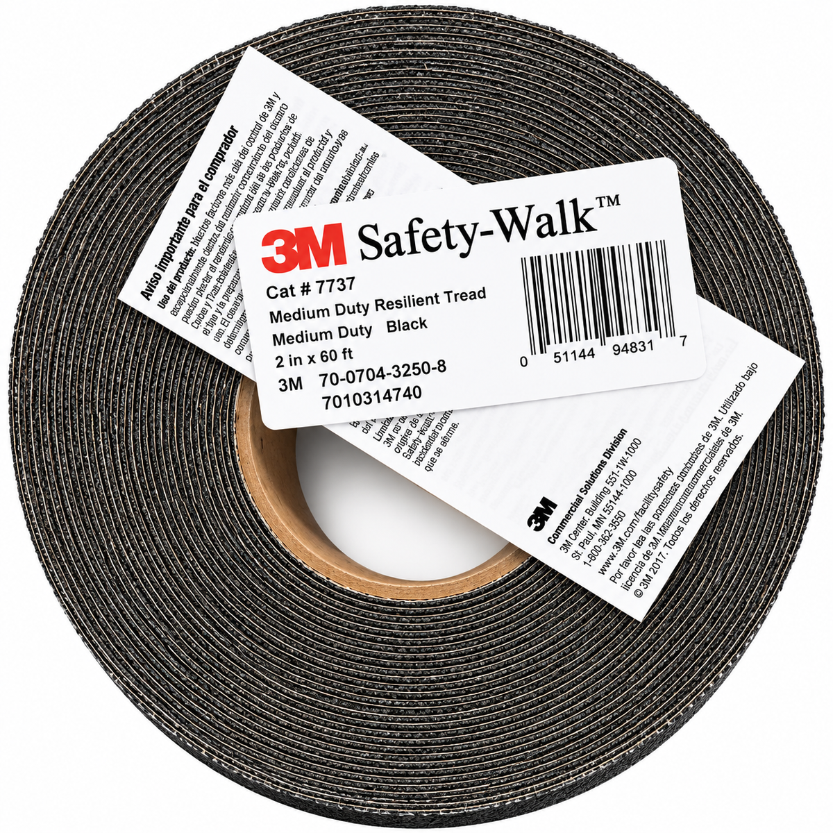 2 in x 60' ft. Roll - 3M™ Safety-Walk™ Medium Duty Resilient Non-Slip Tape & Treads 7737, Black