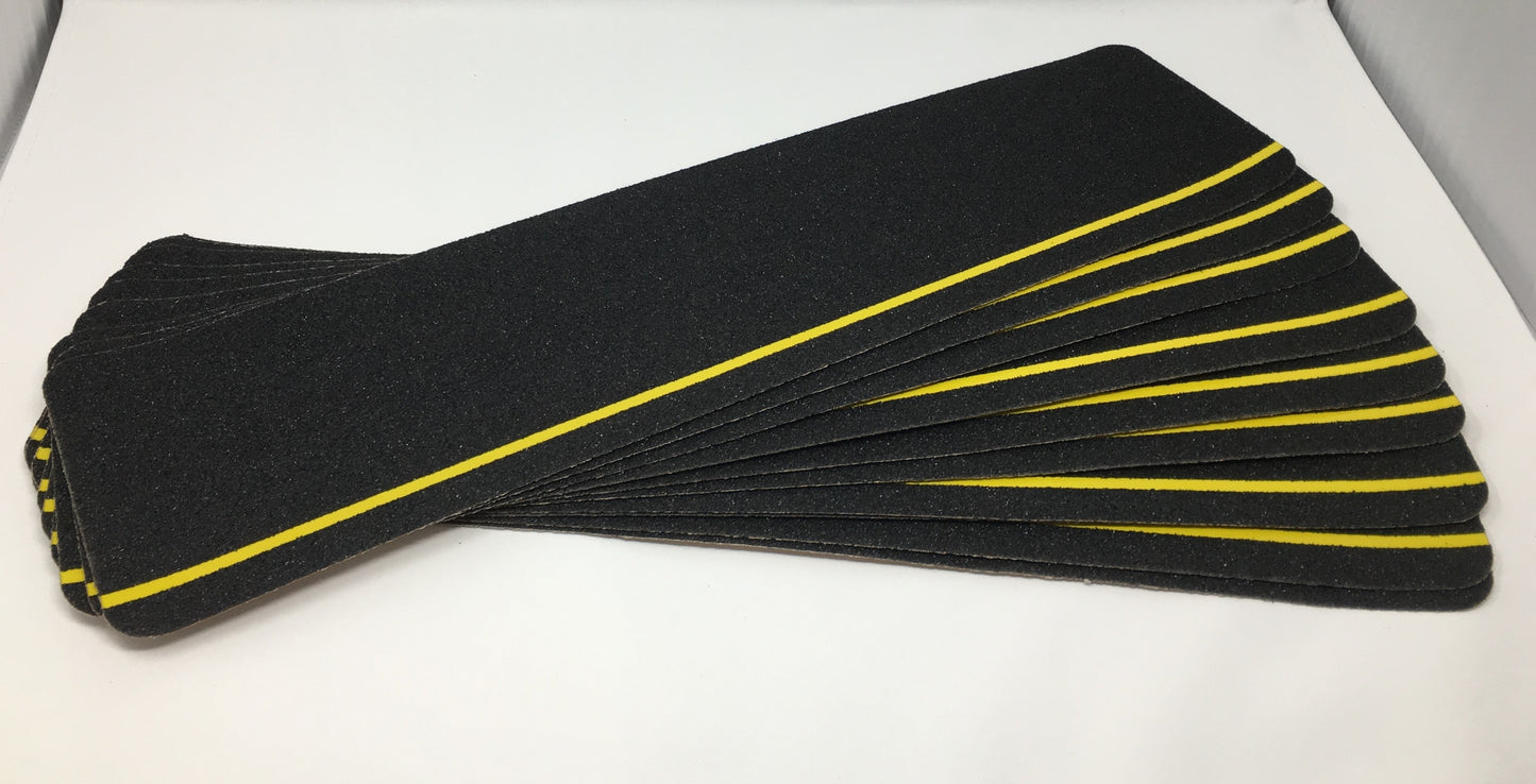 6" X 24" BLACK with Yellow REFLECTIVE Stripe Non-Skid STEP TREADS - Pkg of 10