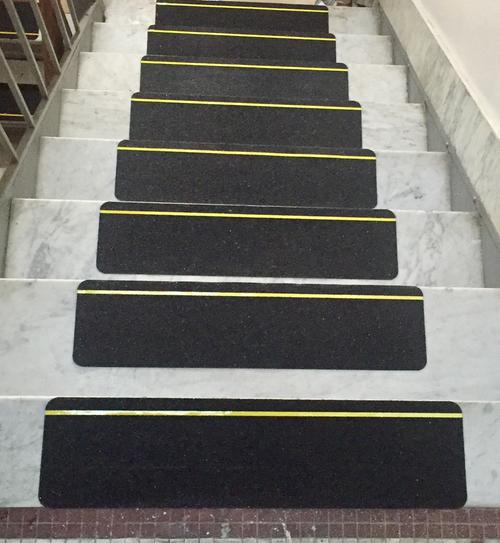 6" X 24" BLACK with Yellow REFLECTIVE Stripe Non-Skid STEP TREADS - Pkg of 10