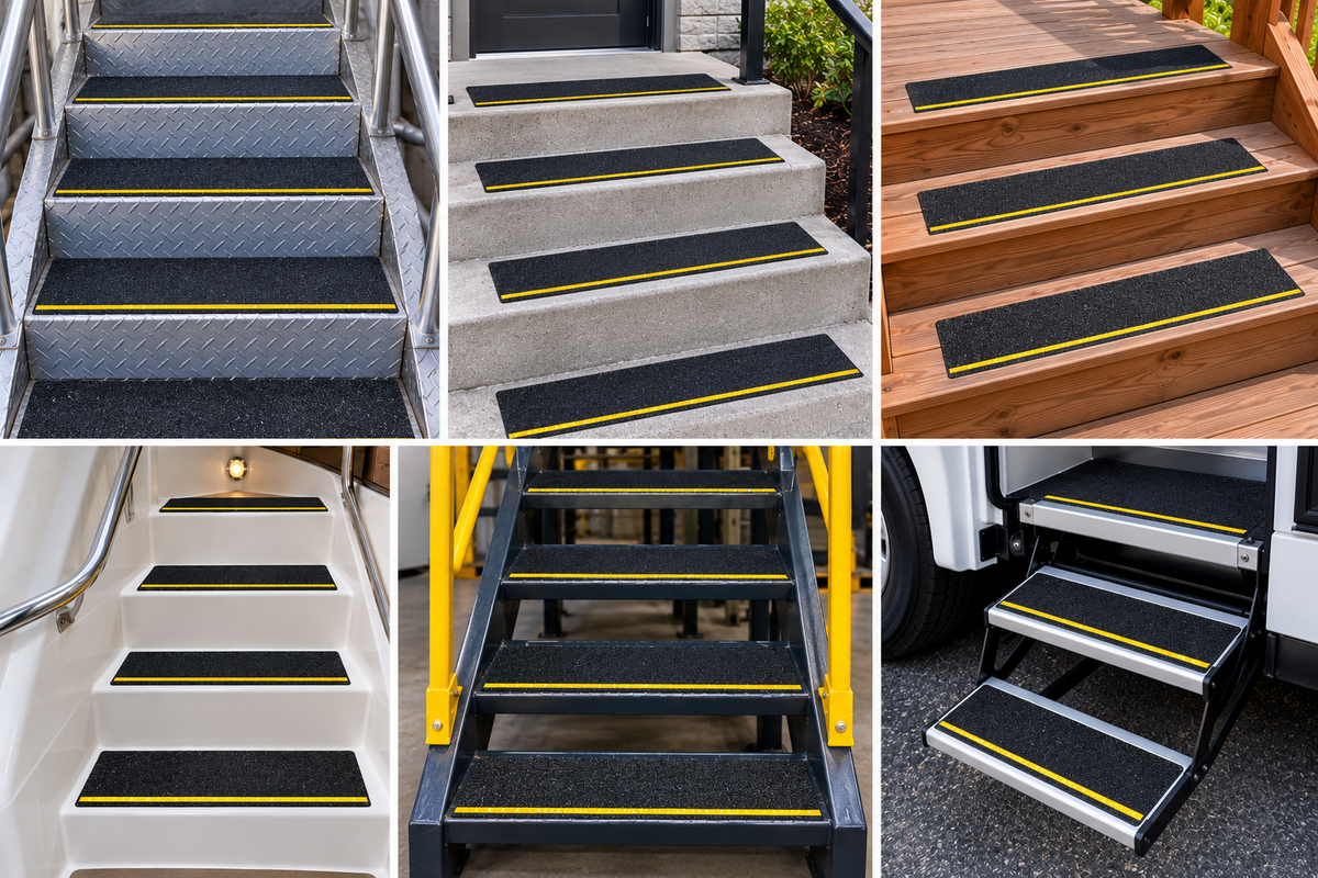 Case of 50 - REFLECTIVE Stripe Non-Skid STEP TREADS 6 inch x 24 inch BLACK - Extended Processing