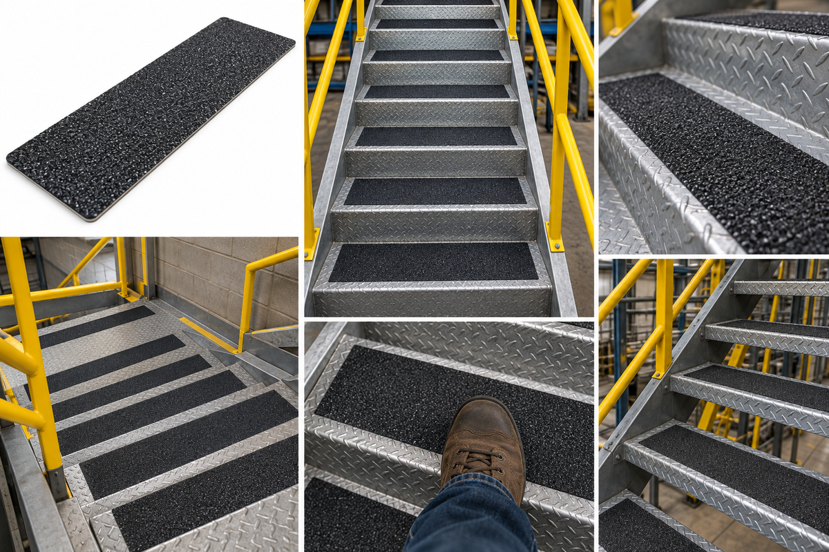 Extreme Adhesive Heavy-Duty Anti-Slip Grit Tape - Pkg of 12 STEP TREADS - 6" X 24" Tread BLACK