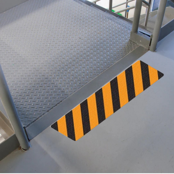 SPECIAL ORDER** Incom Anti-Slip 6" x 24" Orange / Black Hazard Stripe Floor Sign - Pkg. of 5