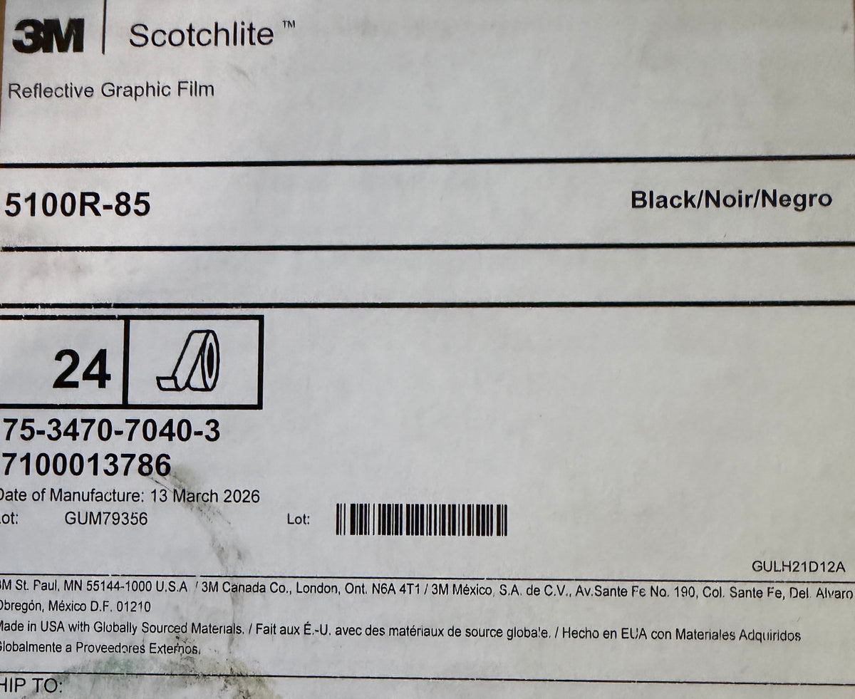 1" x 15' Cut Roll** 3M Scotchlite Reflective Graphic Film 5100R-85, BLACK