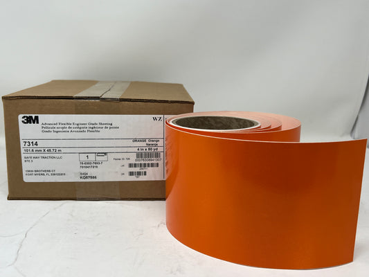 SPECIAL OFFER** 3M™ Advanced Flexible Engineer Grade Reflective Sheeting 7314, Orange, 4-inch x 15' Cut Roll**