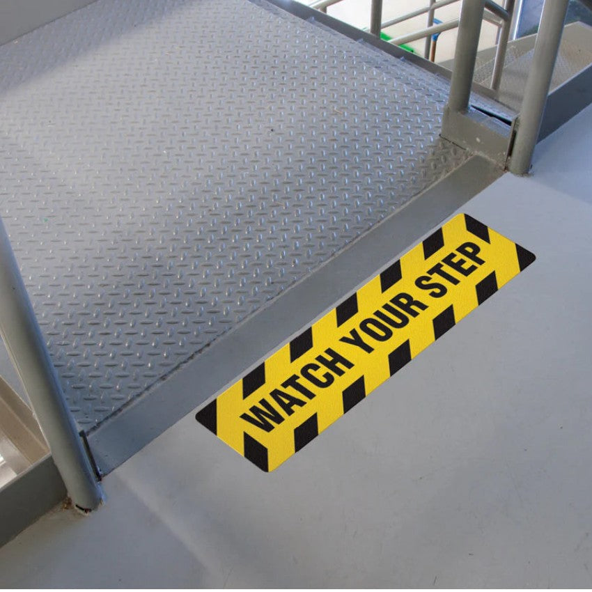 Incom Anti-Slip 6" x 24" Black & Yellow - Watch Your Step Floor Sign - Pkg. of 5