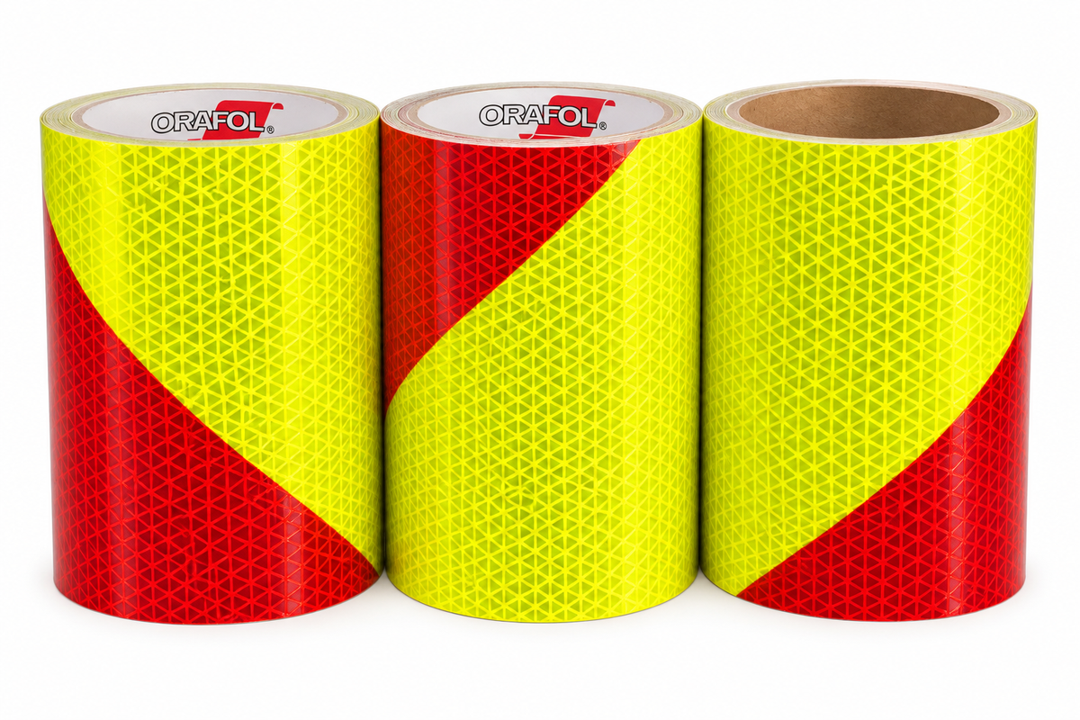 SPECIAL OFFER** Lot of 3 Rolls - V98 Conformable Pre-Striped Chevron Fluorescent Lime / Red Reflective Tape