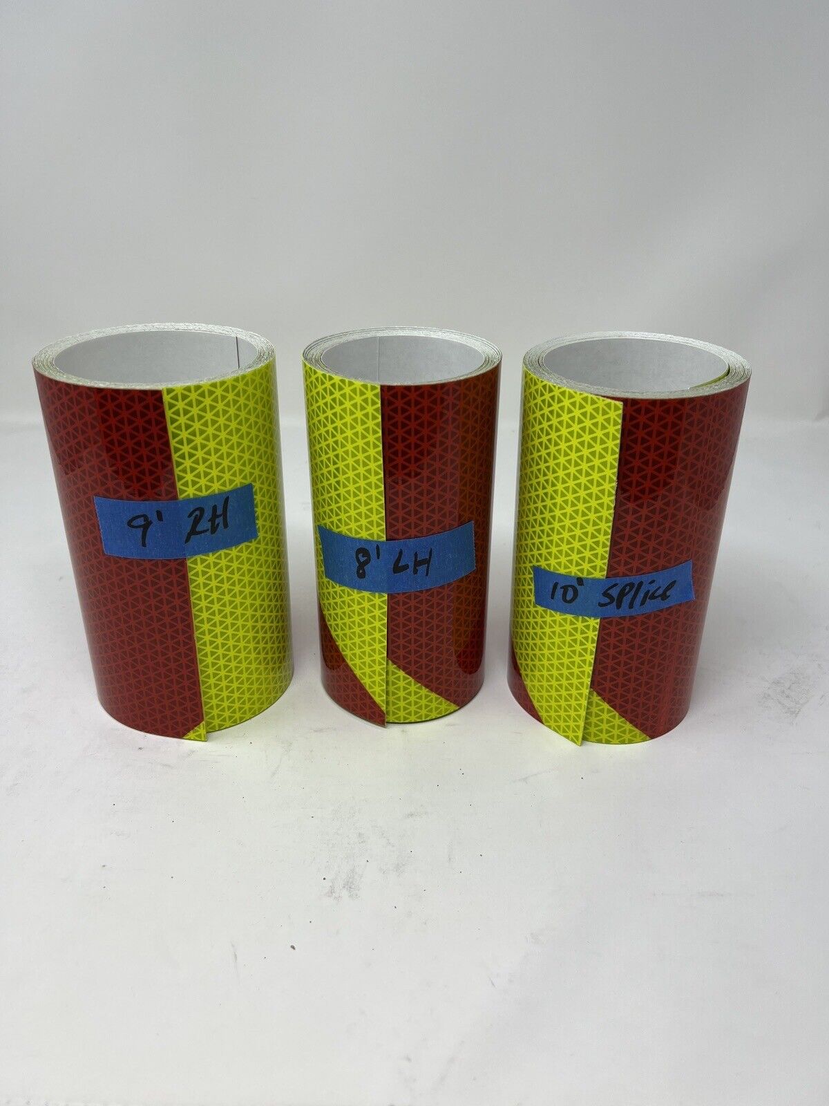 SPECIAL OFFER - Lot of 3 Off Cut Partial Rolls - 6" V98 Conformable Pre-Striped Chevron Fluorescent Lime / Red Reflective Tape - See Description for Sizes