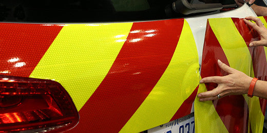 SPECIAL OFFER** Lot of 3 Rolls - V98 Conformable Pre-Striped Chevron Fluorescent Lime / Red Reflective Tape