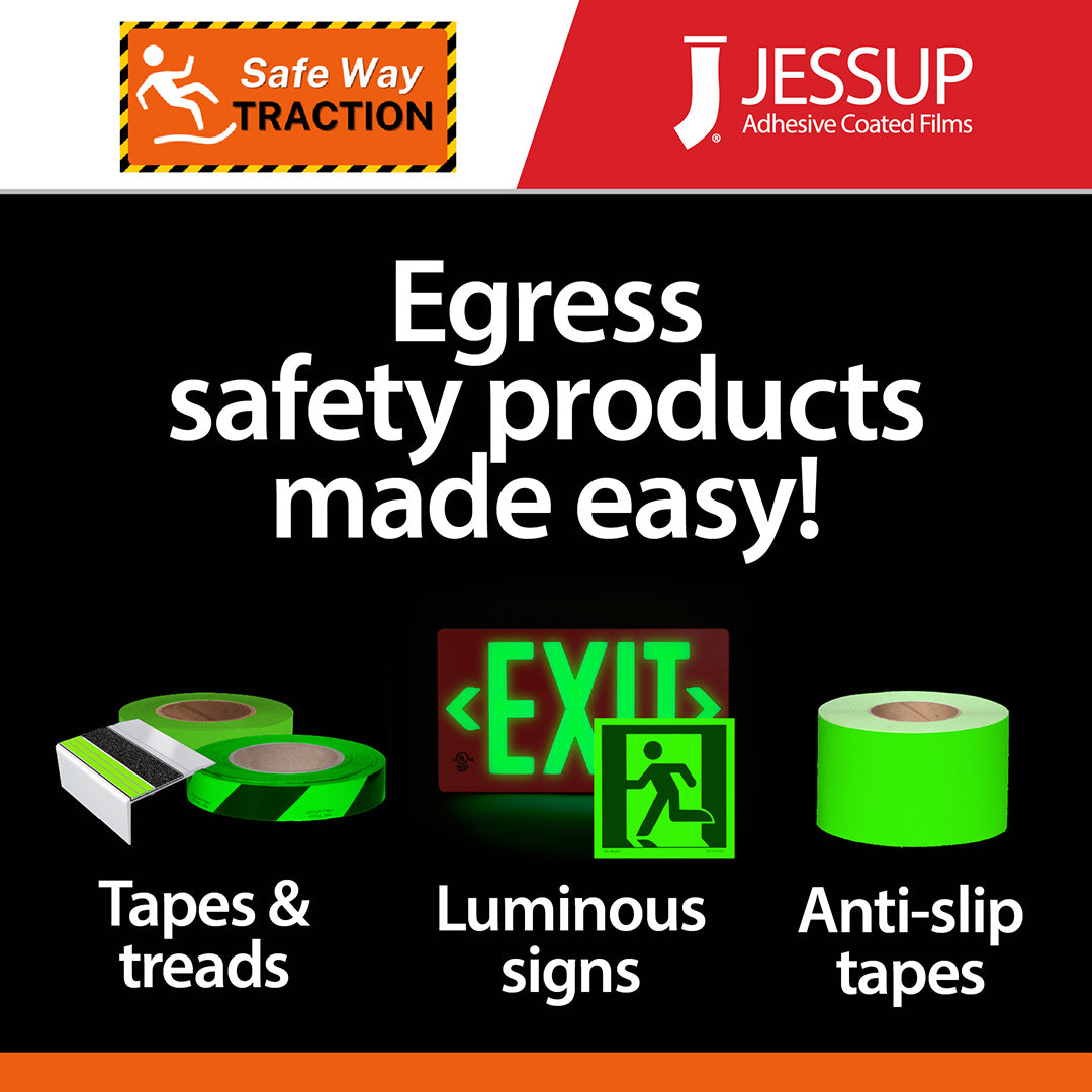 SPECIAL ORDER** - Meets UL 1994 and New York City Construction Code - Pkg. of 2 Rolls - 1" x 100 ft. Black Stripe - GLOW IN THE DARK IBC Printed Safety Tape - For obstacle marking