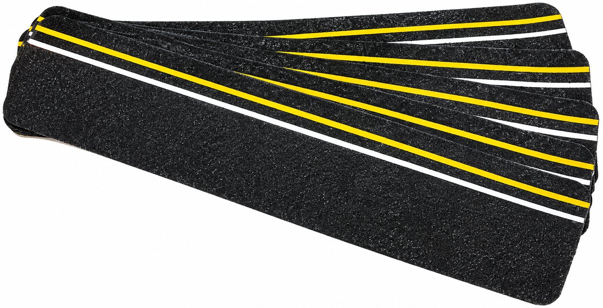 6" x 24" BLACK with GLOW & REFLECTIVE Stripes - Pkg. of 24 Non-Skid STEP TREADS