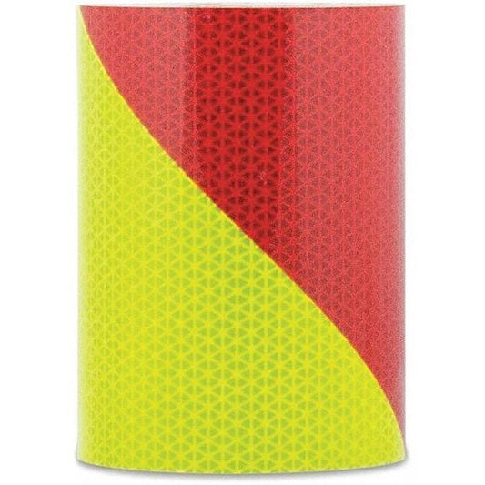 SPECIAL OFFER - 30% Savings - 6" x 10' Roll V98 Conformable Pre-Striped Chevron Fluorescent Lime / Red Reflective Tape LEFT HAND SLANT