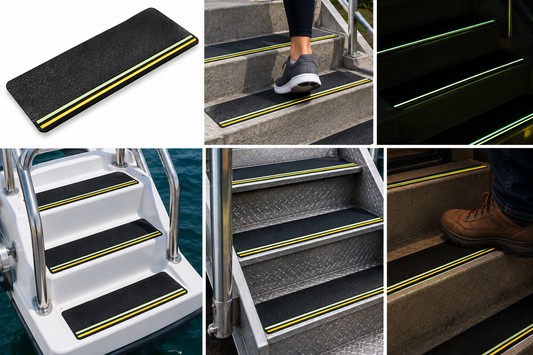 6" x 24" BLACK with GLOW & REFLECTIVE Stripes - Pkg. of 24 STEP TREADS - 7 to 14 Day Processing