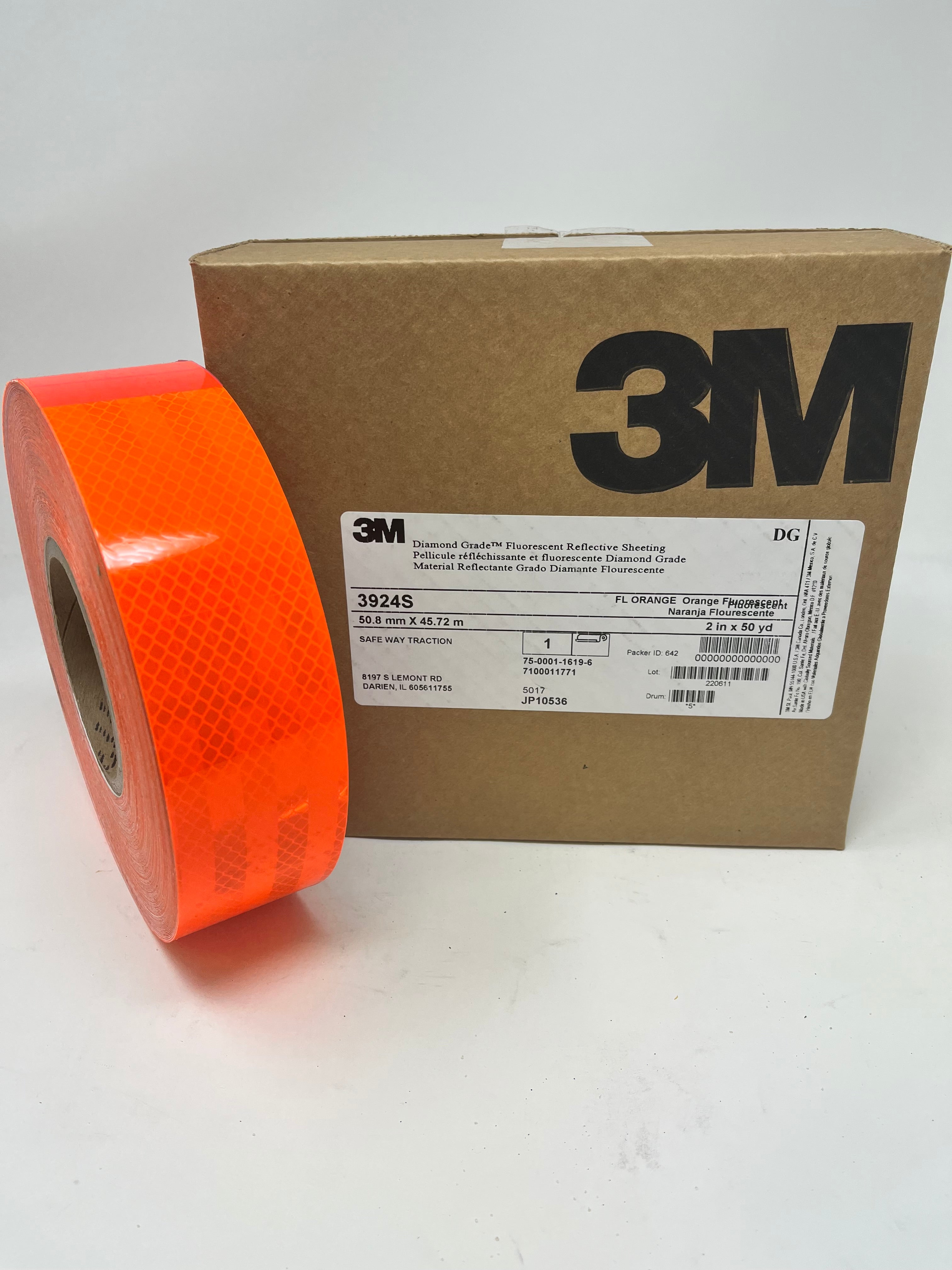 2" x 150' Roll 3M Reflective Safety Tape Fluorescent Orange 3924S