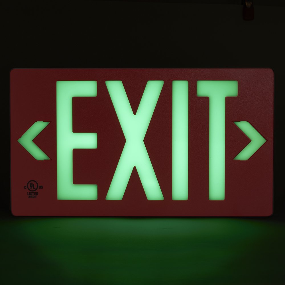 Glo Brite 7052-100-B Photoluminescent Double Sided Indoor Exit Sign - PF100 Red