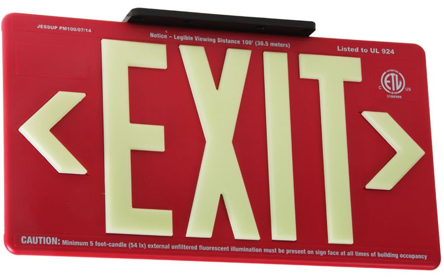 Indoor/Outdoor 100 ft. Viewing - Glo Brite 7070-B Photoluminescent Single Sided Exit Sign - PM100 Red - SPECIAL ORDER