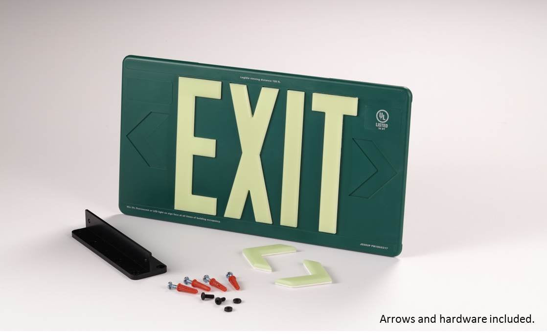 Indoor/Outdoor 100 ft. Viewing - Glo Brite 7082-B Photoluminescent Double Sided Exit Sign - PM100 Green - SPECIAL ORDER