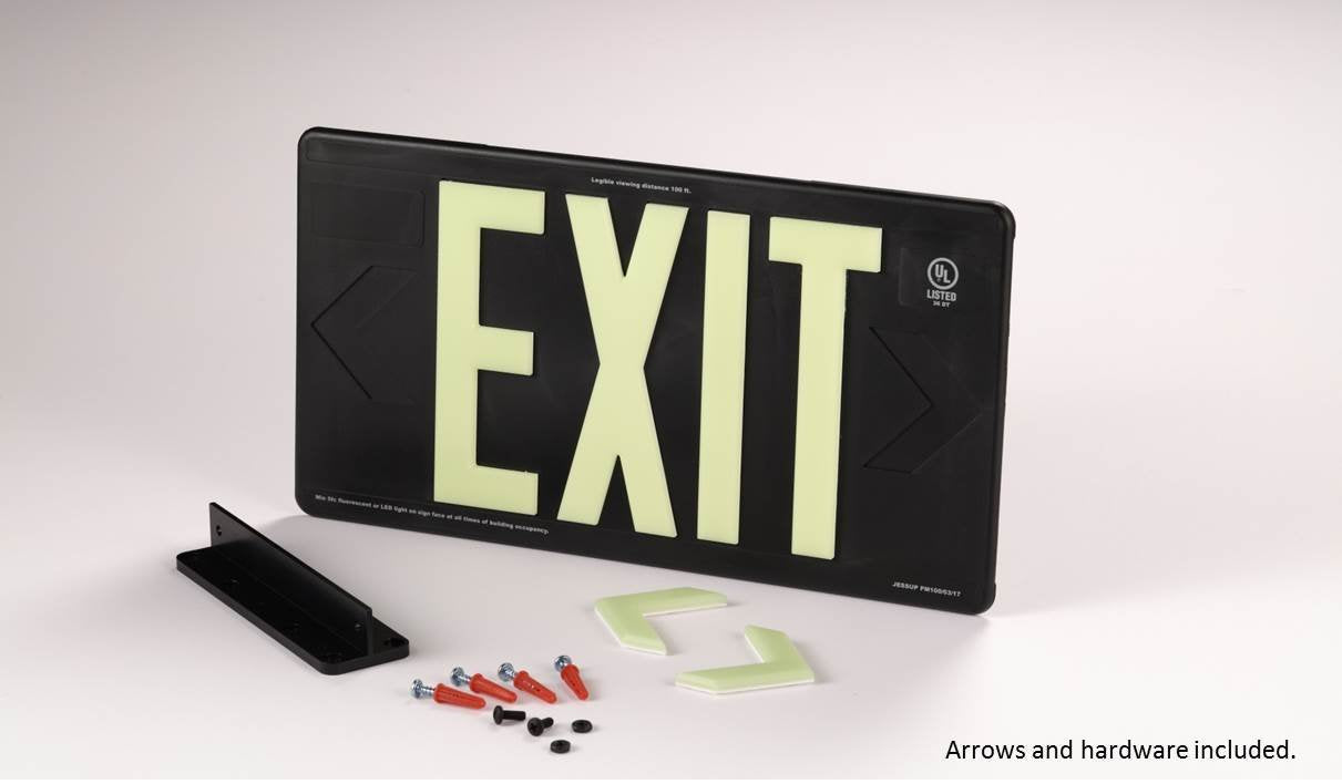 Indoor/Outdoor 100 ft. Viewing - Glo Brite 7092-B Photoluminescent Double Sided Exit Sign - PM100 Black - SPECIAL ORDER