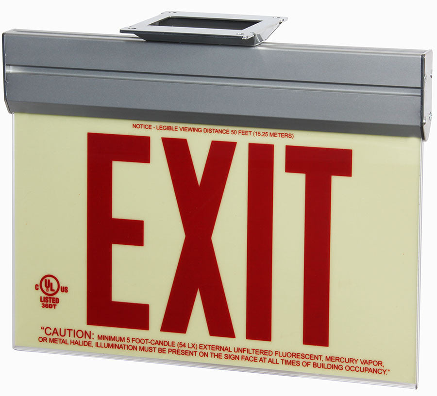 Glo Brite Photoluminescent Single Sided Indoor Exit Sign - P50 RED, Acrylic frame