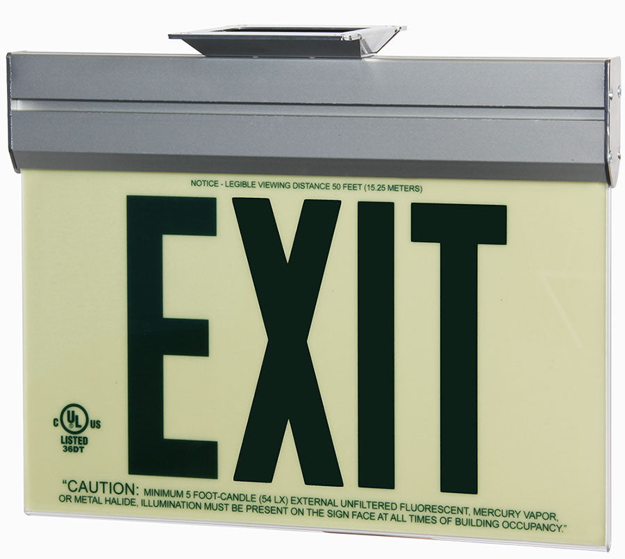 Glo Brite GREEN Photoluminescent Double Sided Indoor Exit Sign - P50, Acrylic frame