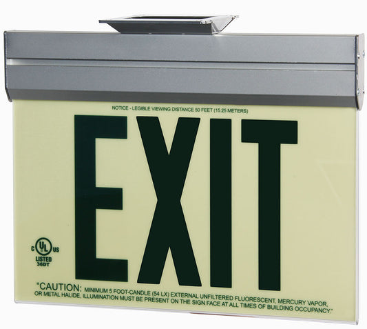 Glo Brite Photoluminescent Single Sided Indoor Exit Sign - P50 GREEN, Acrylic frame