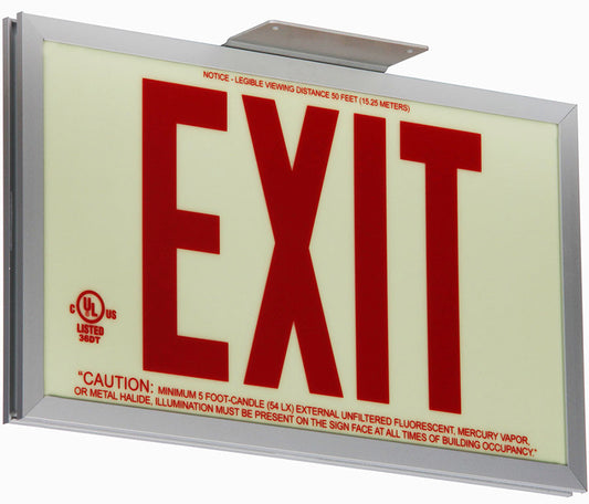 Glo Brite Photoluminescent Single Sided Indoor Exit Sign - P50 RED, Aluminum frame