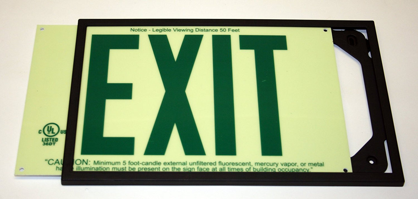 Jessup Glo Brite 7220 Photoluminescent Single Sided Indoor Egress Exit Sign P50 Green