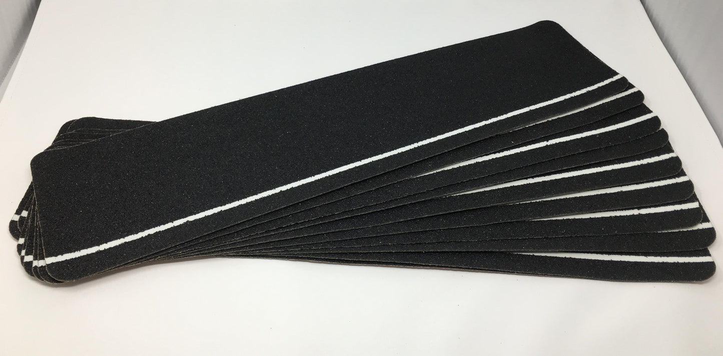 6" X 24" BLACK w GLOW Stripe Abrasive STEP Treads - Pkg of 10