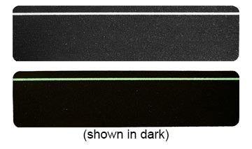 6" X 24" BLACK with GLOW in the Dark Stripe Abrasive Tread - SOLD PER PIECE