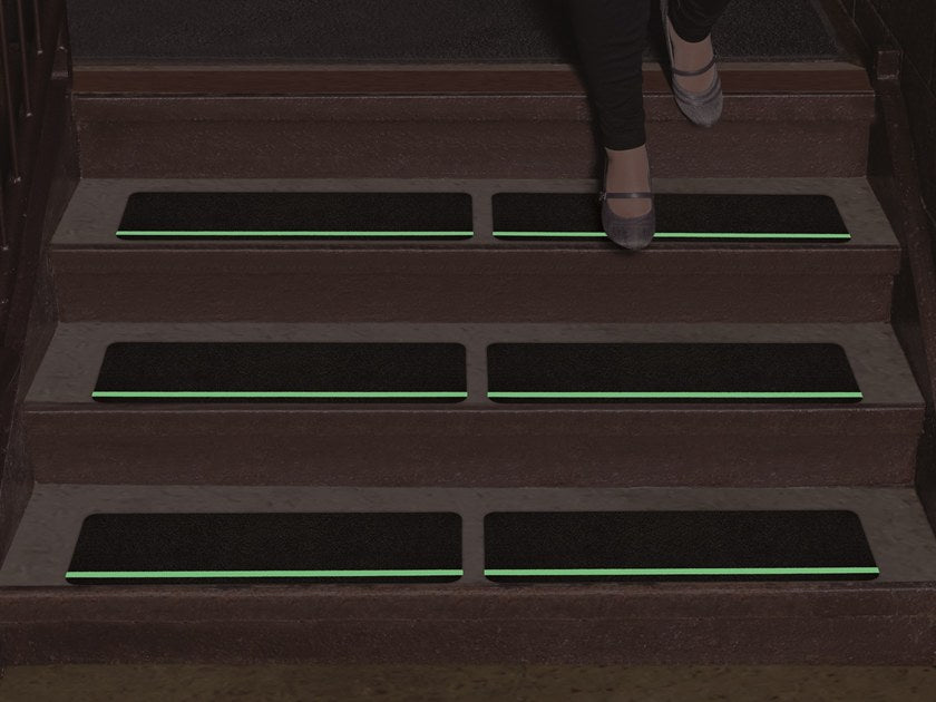 SPECIAL OFFER** 6" X 24" BLACK w GLOW Stripe Abrasive Tread - Pkg of 13