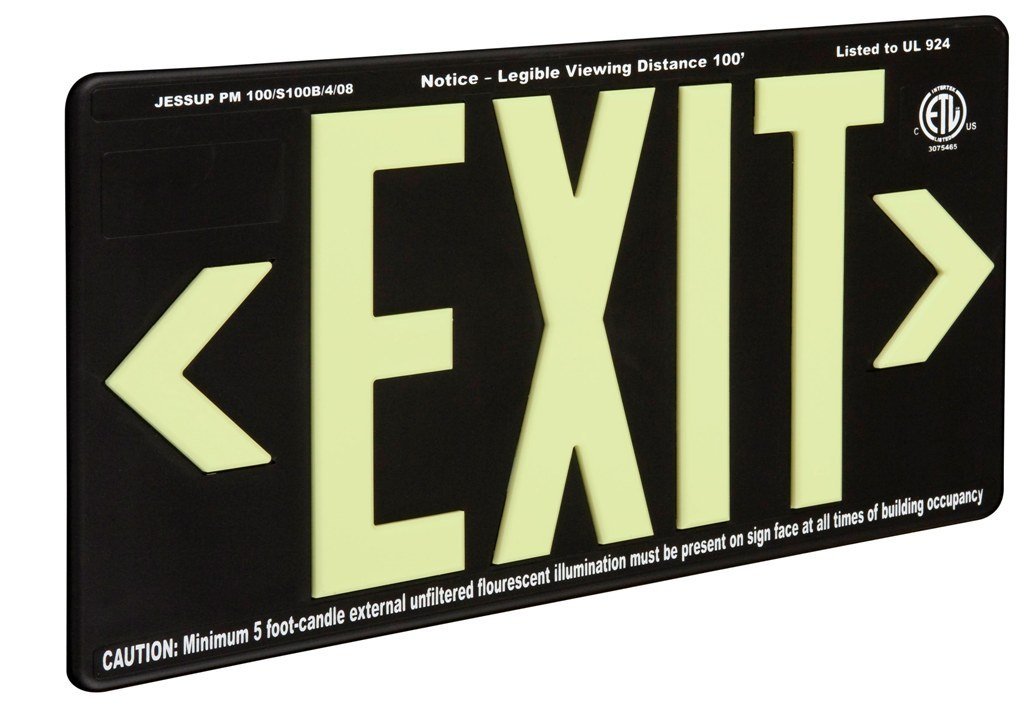 Indoor/Outdoor 100 ft. Viewing - Glo Brite 7092-B Photoluminescent Double Sided Exit Sign - PM100 Black - SPECIAL ORDER