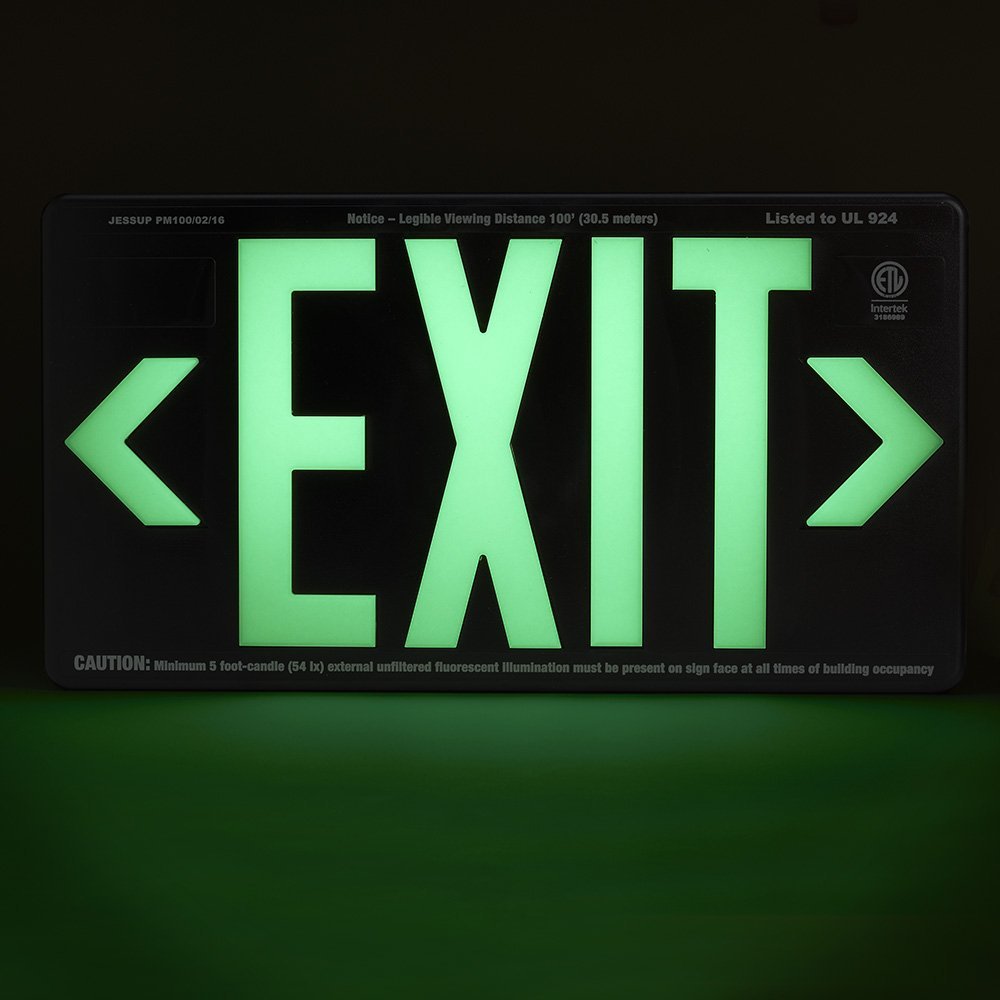 Indoor/Outdoor 100 ft. Viewing - Glo Brite 7092-B Photoluminescent Double Sided Exit Sign - PM100 Black - SPECIAL ORDER