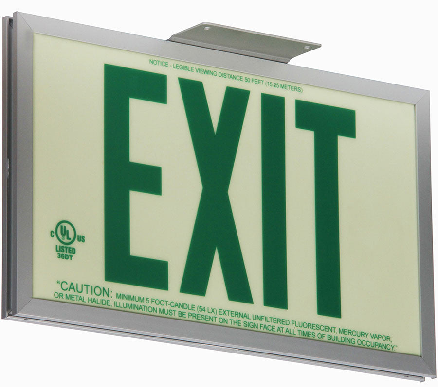 Glo Brite Photoluminescent Double Sided Indoor Exit Sign - P50 GREEN, Aluminum frame