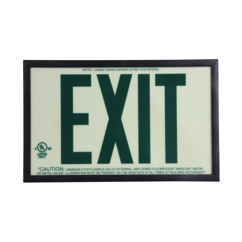 Jessup Glo Brite 7220 Photoluminescent Single Sided Indoor Egress Exit Sign P50 Green