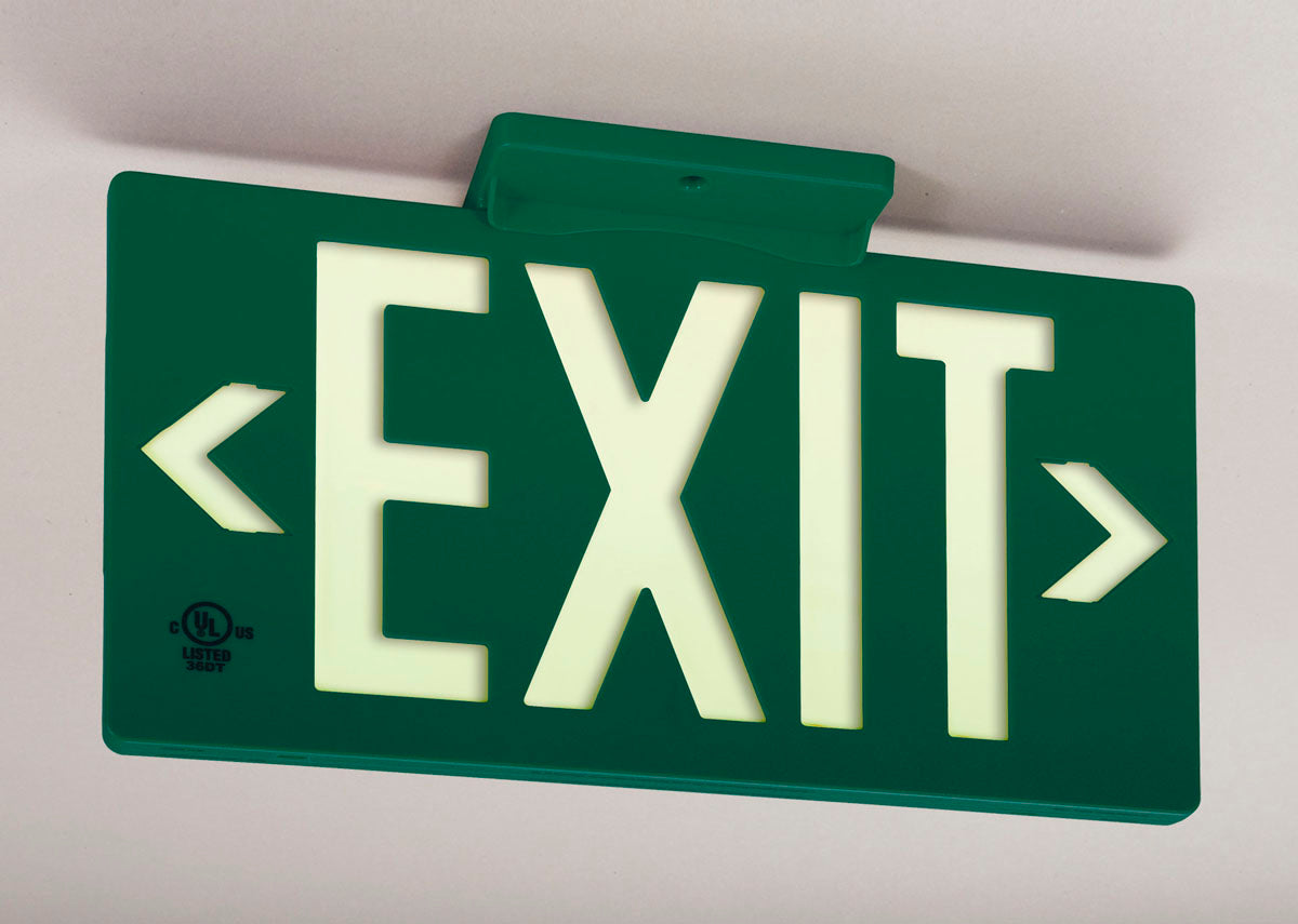 Glo Brite 7042-100-B Photoluminescent Double Sided Directional Exit Sign - PF100 Green