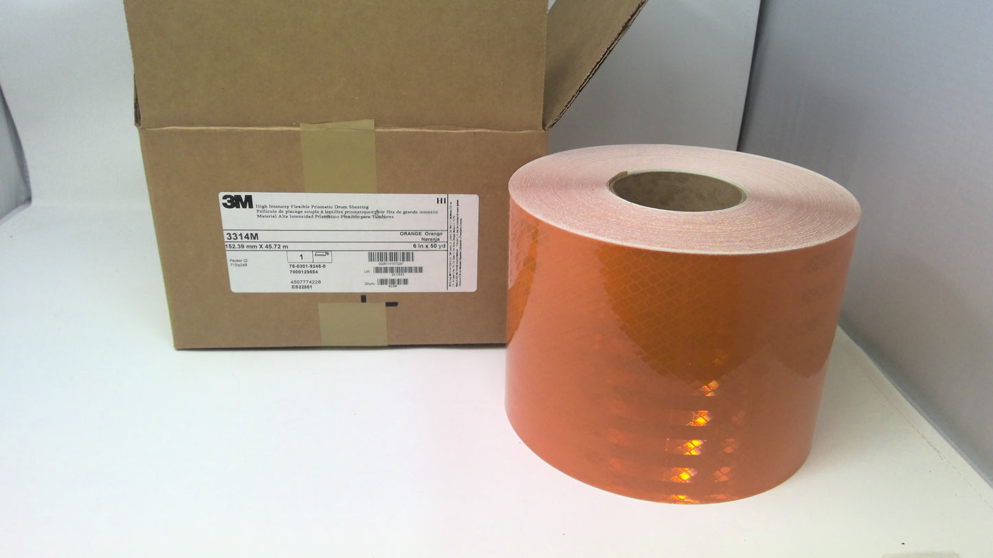 6" x 150' Roll 3M 3314 HIP Reflective Sheeting Orange