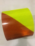 6" x 10' Foot Roll V98 Conformable Pre-Striped Chevron Fluorescent Lime / Red Reflective Tape LEFT HAND SLANT