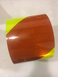 6" x 10' Foot Roll V98 Conformable Pre-Striped Chevron Fluorescent Lime / Red Reflective Tape RIGHT HAND SLANT